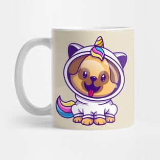 Cute Pug Dog Astronaut Wearing Unicorn Costume Cartoon Mug